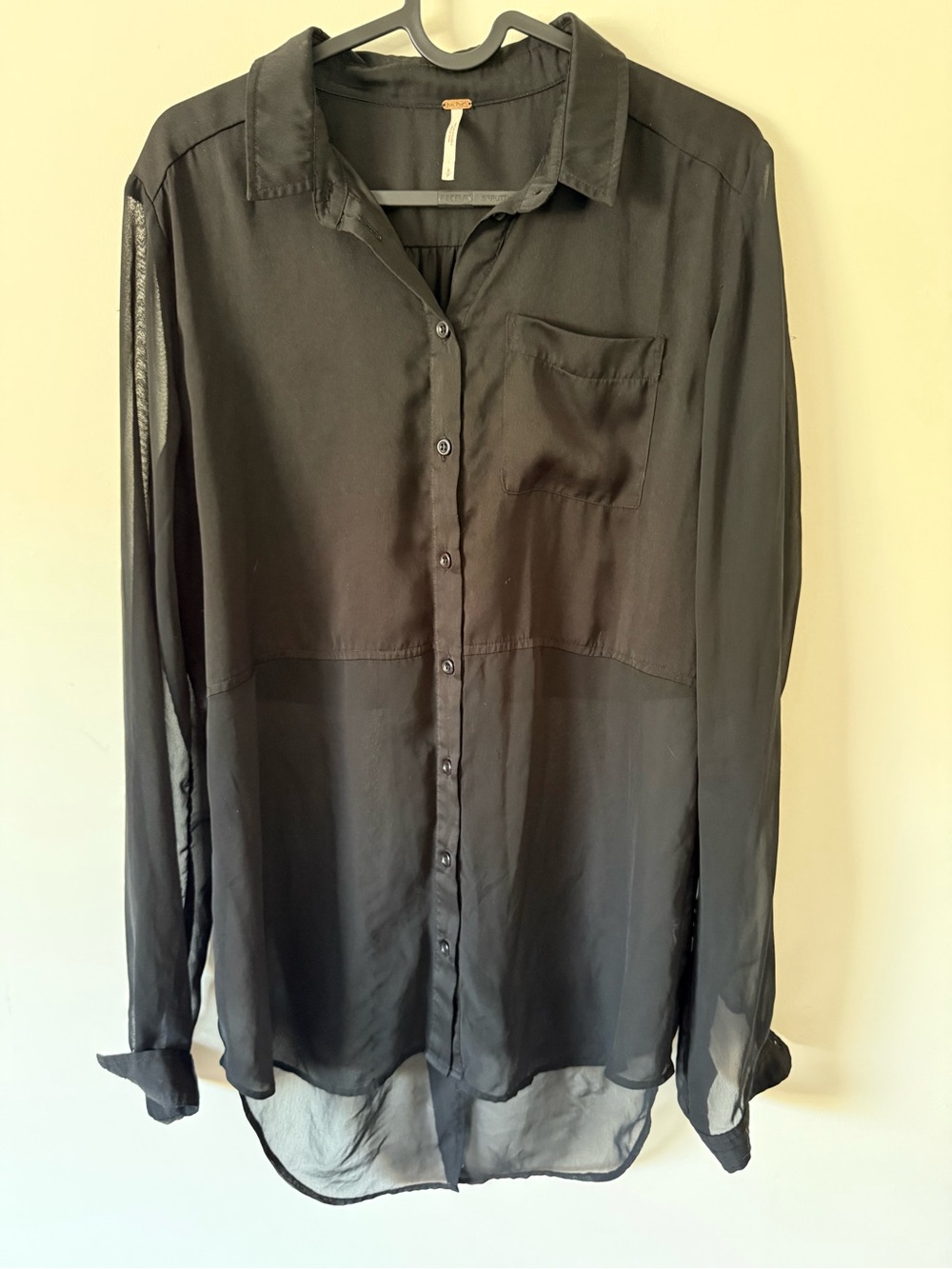 316. FREE PEOPLE SHEER BOTTON DOWN BLOUSE - Picture 2 of 5